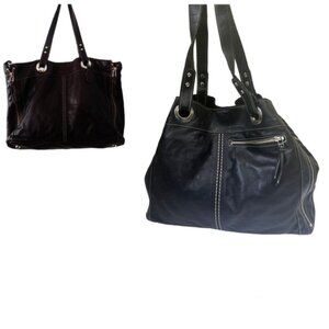 ROOTS Pebble Leather Expandable Big Tote Bag Satchel Shoulder Handbag Zip Pocket